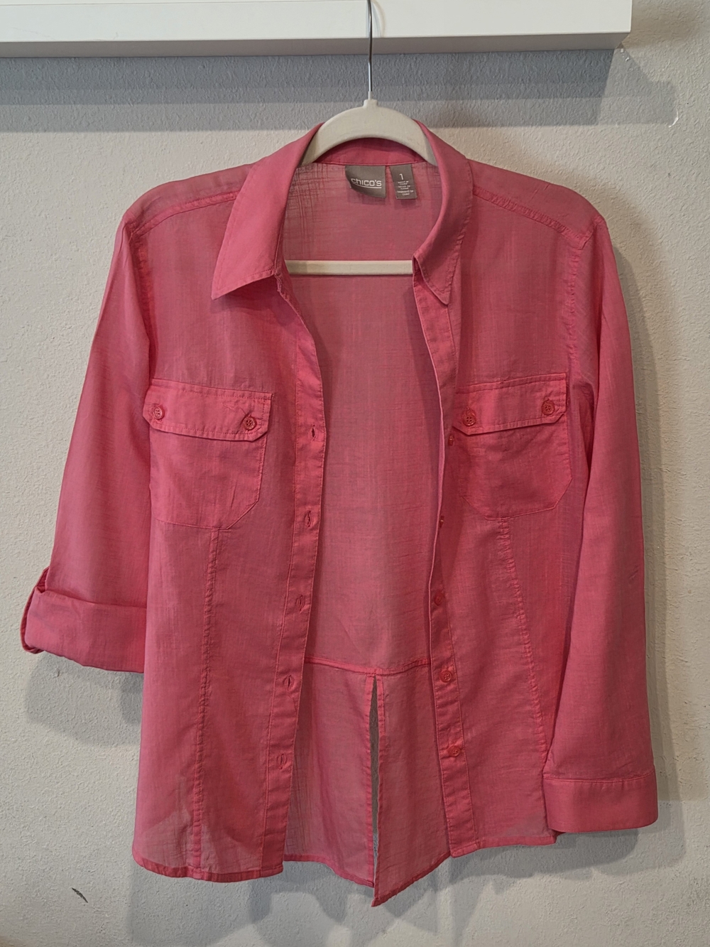 Chico's Bright Pink Lightweight Button-Front Shirt Jacket